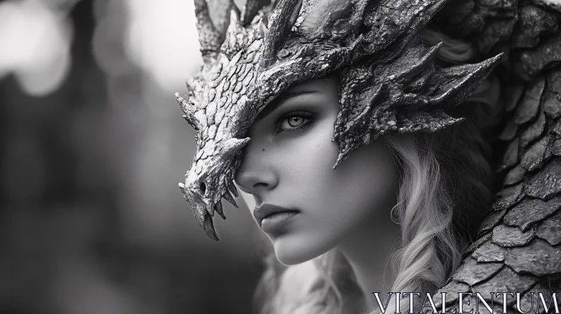 Monochrome Dragon Woman Portrait AI Image