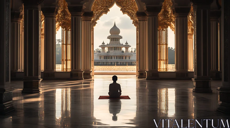 AI ART Temple Interior with Meditating Figure