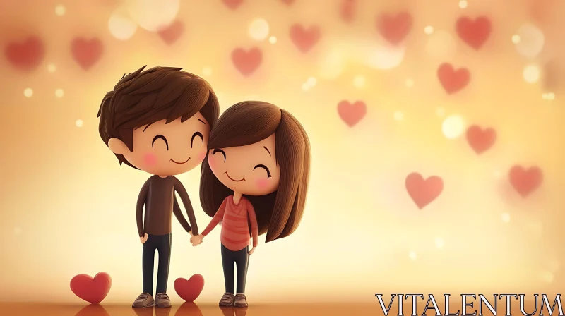 AI ART Romantic Cartoon Couple Holding Hands