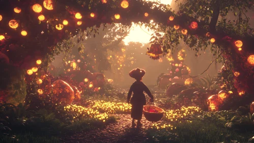 Child in Glowing Orb Forest