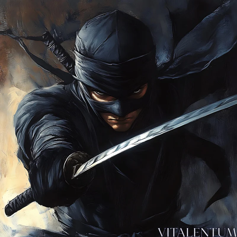 AI ART Masked Ninja with Sword in Shadows