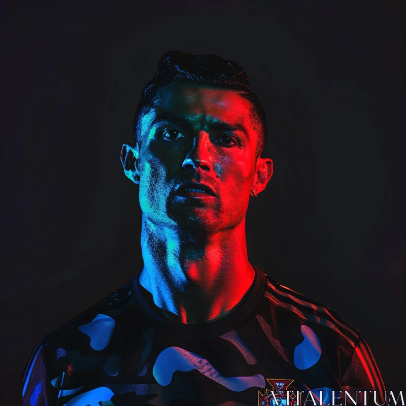 Intense Cristiano Ronaldo Portrait with Bold Lighting AI Image