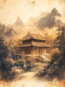 Asian Temple Landscape Painting