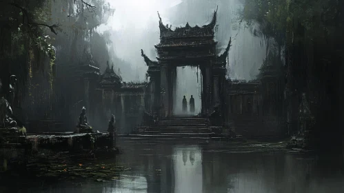 Ancient Asian Temple Reflected in Water