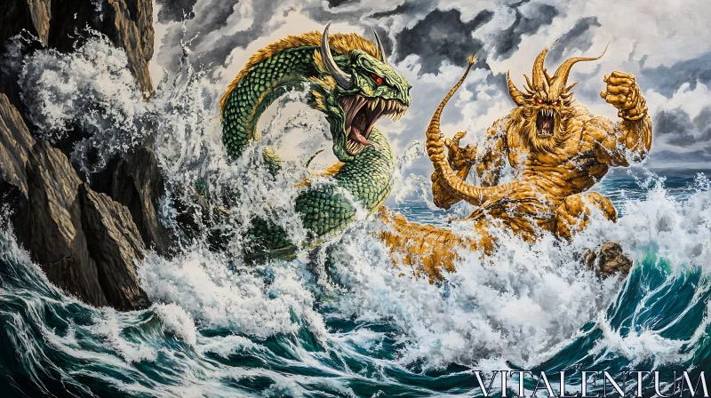 AI ART Clash of Titans: Dragon and Monster Fight