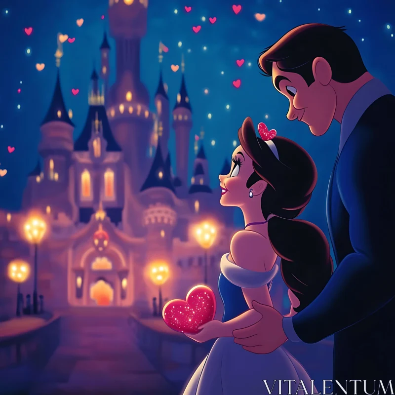 Couple in Love at Fairytale Castle AI Image