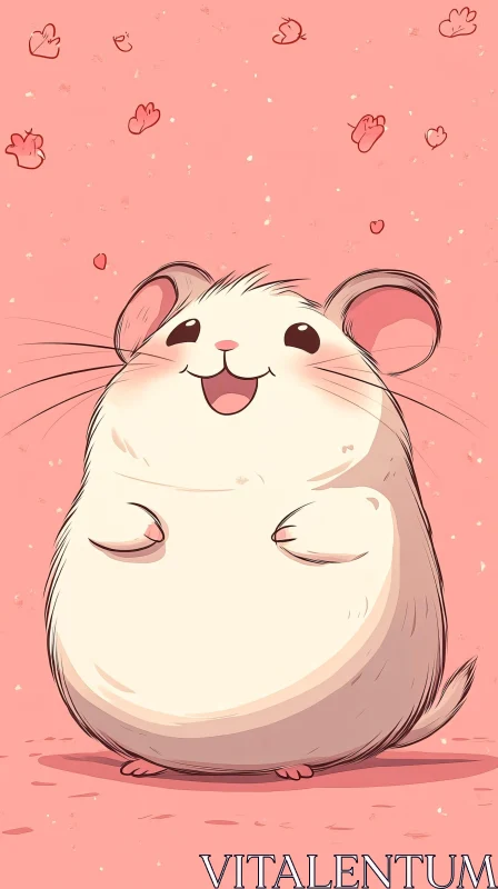 Joyful Hamster Drawing with Pink Petals AI Image