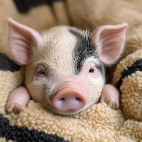 Cute Piglet Snuggled in a Blanket