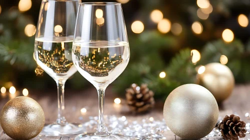 Festive Wine Glasses and Christmas Ornaments