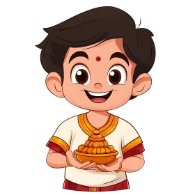 Traditional Boy Holding Sweets Cartoon