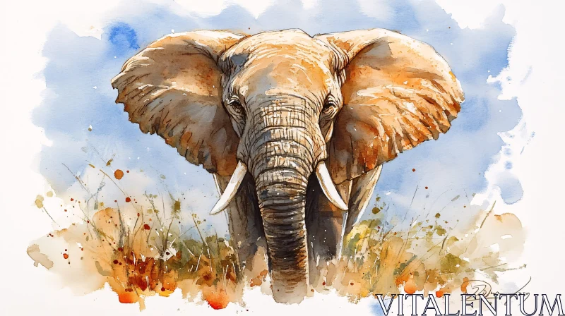 Elephant Watercolor Illustration AI Image