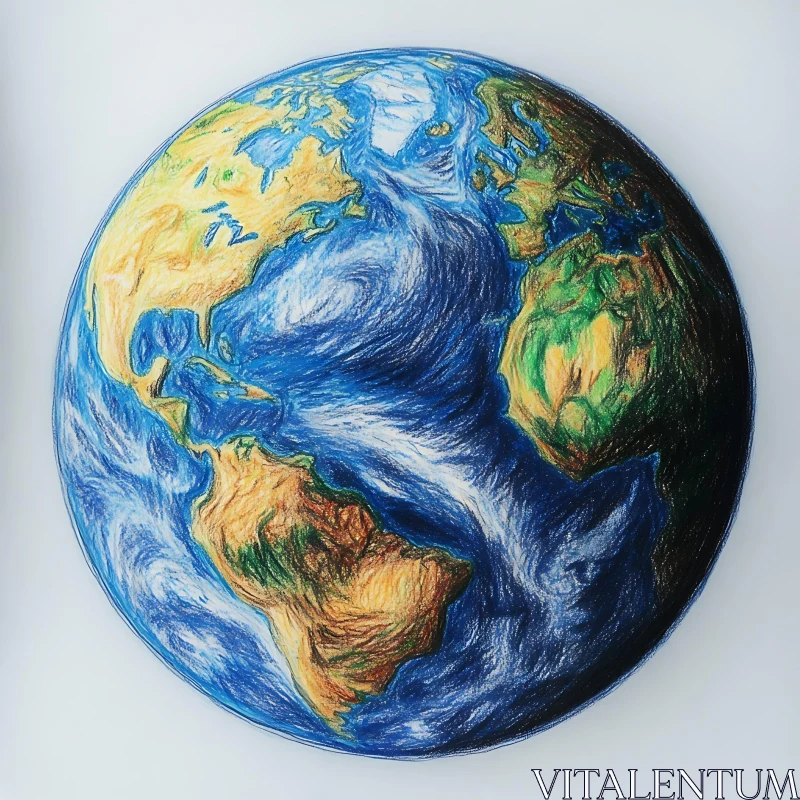 AI ART Detailed Earth Illustration with Colored Pencils