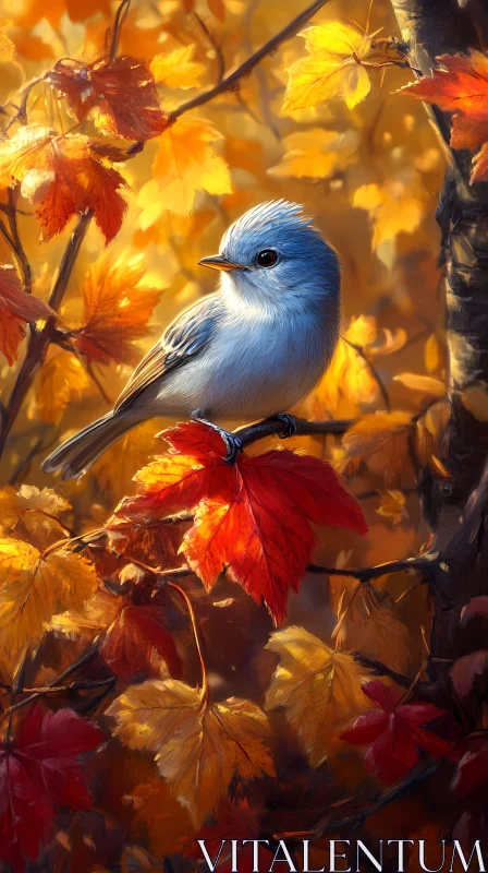 Autumn Scene with Blue Bird AI Image