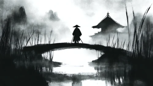 Monochrome Warrior on Misty Bridge