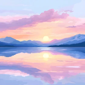 Pastel Sunset Over Mountain Lake