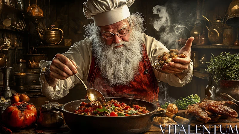 Chef Santa Cooking Christmas Dish AI Image