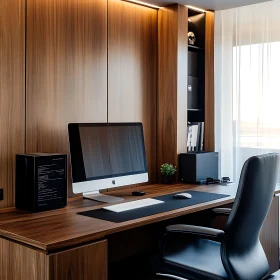 Stylish Office Setup with Wooden Accents