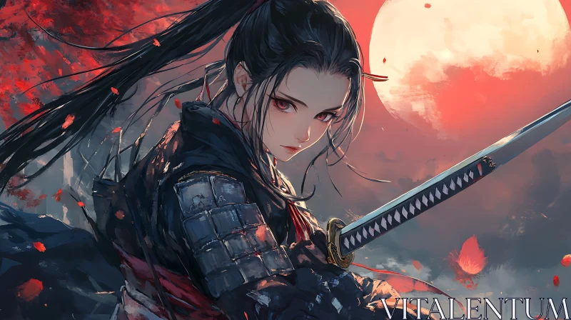 AI ART Crimson Moon Anime Warrior Portrait