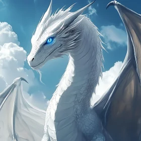 Fantasy White Dragon in Cloudy Sky