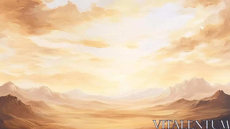 AI ART Golden Sunset Over Desert Mountains