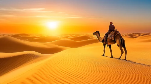 Desert Sunset with Camel Silhouette