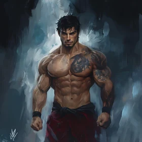 Muscular Man with Tattoo Illustration