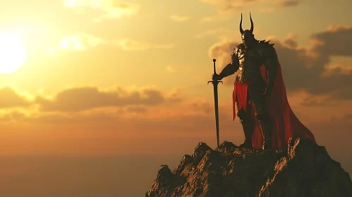 Horned Warrior on Mountain Peak