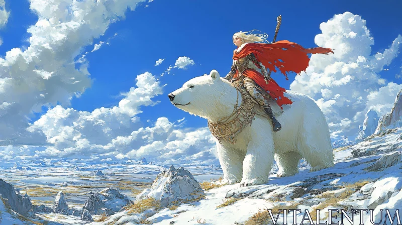 AI ART Fantasy Art: Woman and Polar Bear