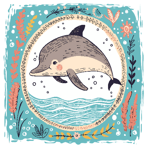 Cartoon Dolphin with Floral Elements for Kids and Nursery POD Design