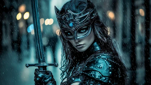 Female Warrior in Mask with Sword