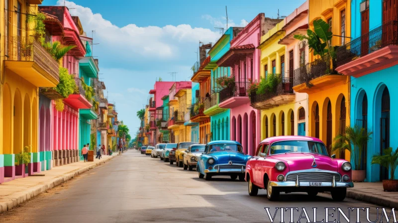 Colorful Vintage Car in Cuban Street Scene AI Image