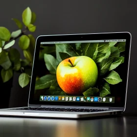 Modern Laptop with Apple on Screen