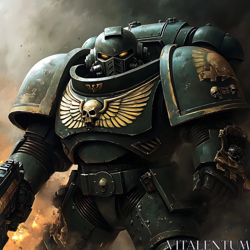 AI ART Armored Space Marine with Golden Emblems