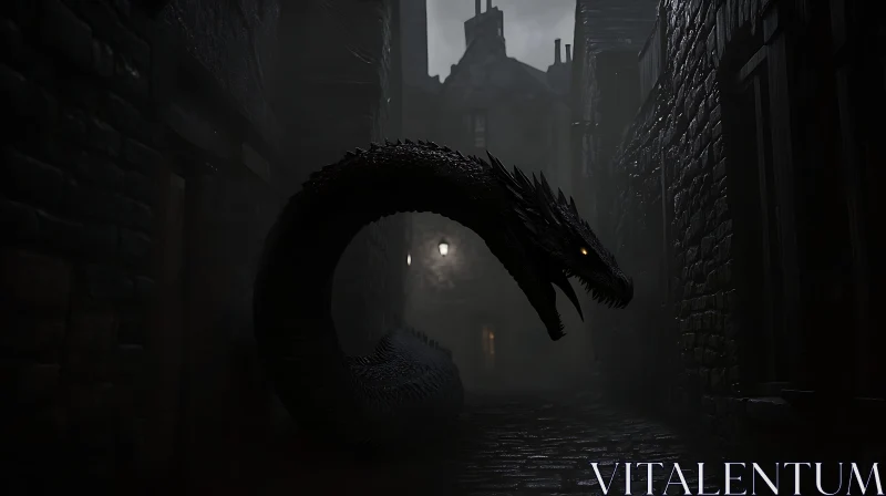 Dragon in Gothic Alley AI Image