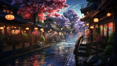 Dreamlike Cityscape with Cherry Blossoms - Anime-Inspired Artistry