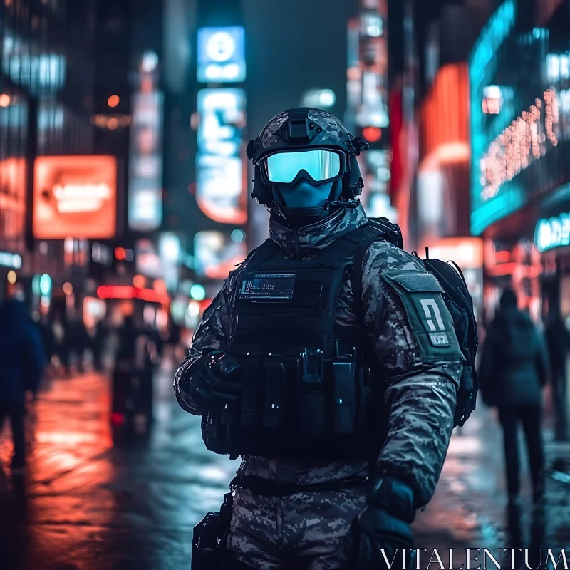 AI ART City Sentinel: Tactical Soldier at Night