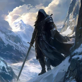 Dark Warrior in Mountain Landscape