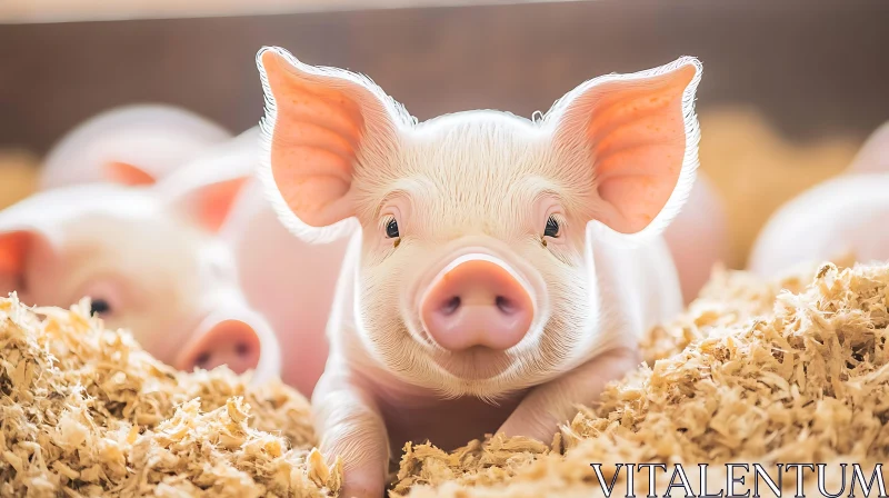 Cute Piglet Lying on Straw Bed in Farm Barn AI Image