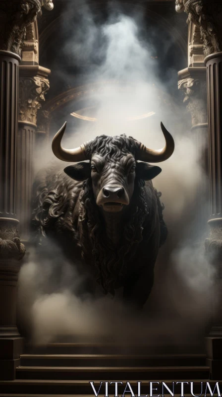 Epic Portraiture of a Bull in Smoke-filled Room AI Image