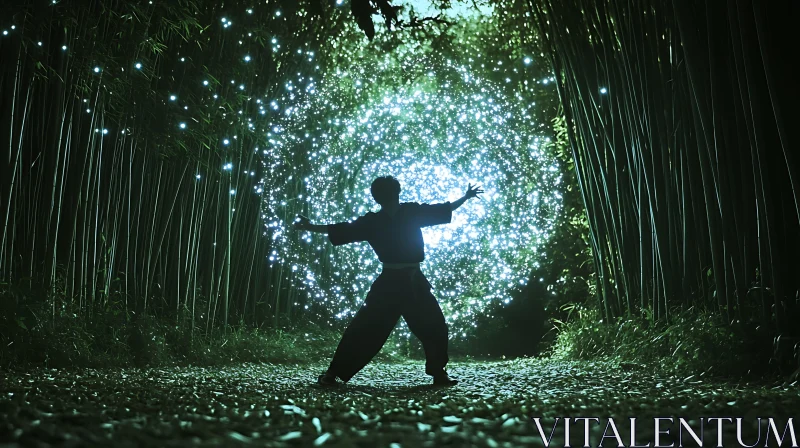 AI ART Mystical Forest Illumination with Figure