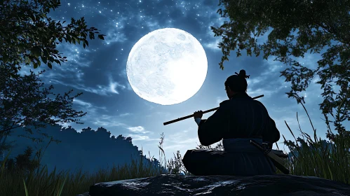 Flute Player Under Moonlight