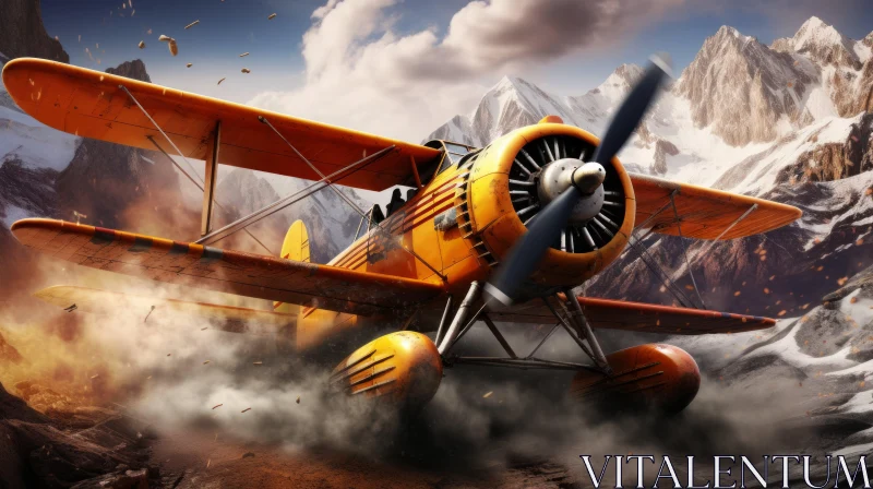Orange Biplane Above Mountains - A Photorealistic Masterpiece AI Image