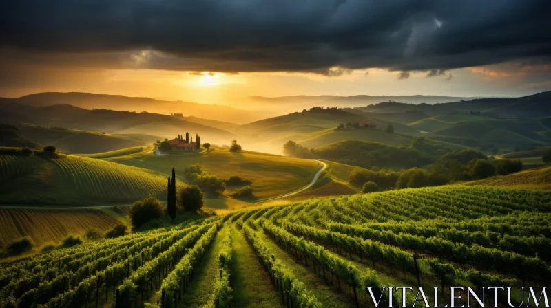 Soothing Italian Vineyards at Sunset - Landscape Photography AI Image