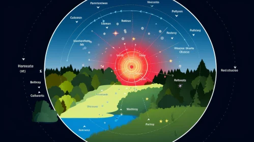 Starry Sky Circle: Astrological Diagram with Sun and Weather Information