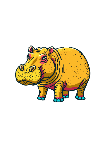 Yellow Cartoon Hippopotamus Illustration for Merchandise