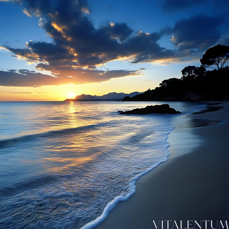 Coastal Sunset Waves AI Image