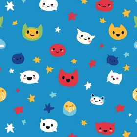 Bright Cartoon Character and Star Pattern on Blue