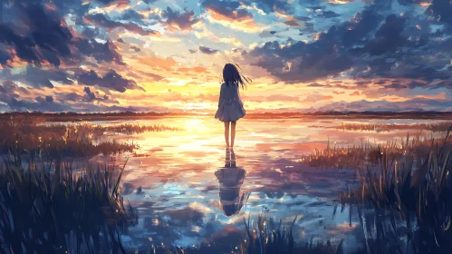 Sunset Serenity: A Girl's Reflection