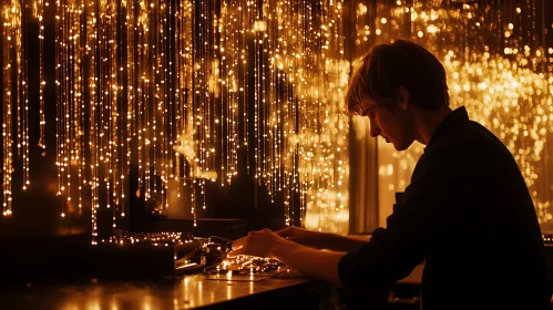 Illuminated Man Portrait with Golden Lights