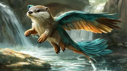 A Winged Otter in a Mystical Forest